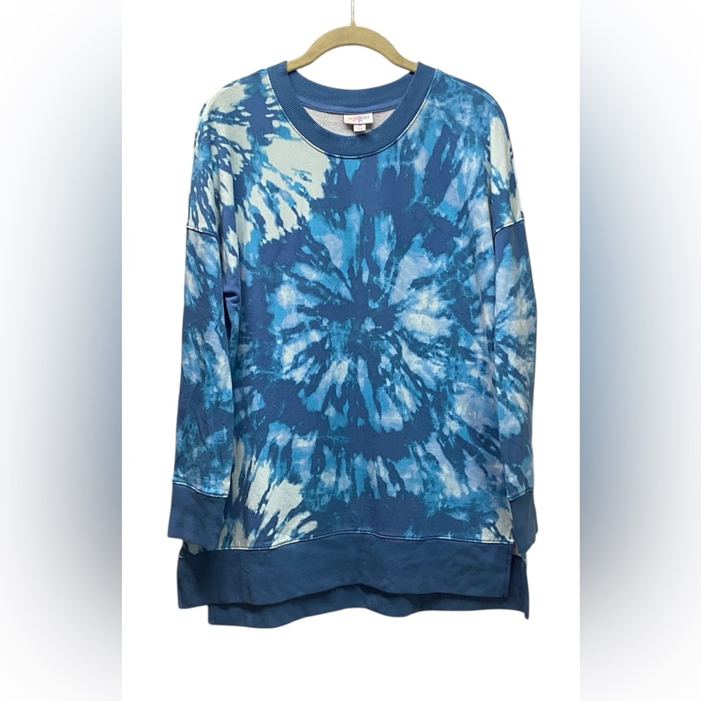 LulaRoe Hannah Crewneck sweatshirt. Blue tie dye Size Medium - Picture 2 of 12